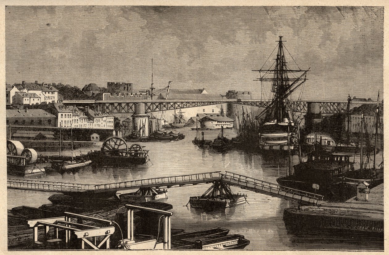 Brest - Militärhamnen - Finistere - Bretagne - gravyr i "" PATRIE"" - PECTURESSE BESKRIVNING AV FRANKRIKE I 6 BÅNDER AV LUCIEN HUARD - slutet av 1800-talet av Unknown artist