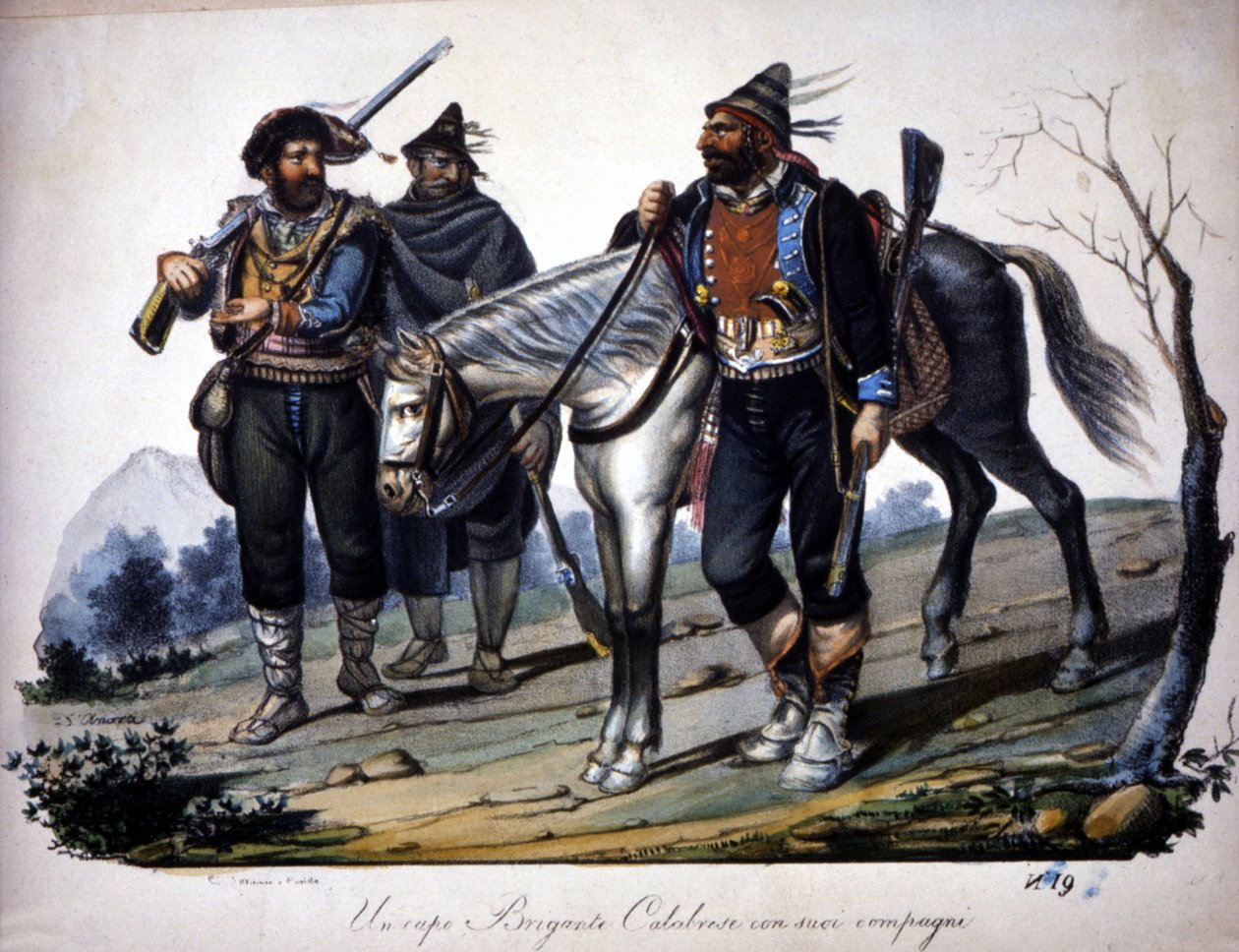 Brigandage i Calabria, Italien, gravyr av 1800-talet. av Unknown artist