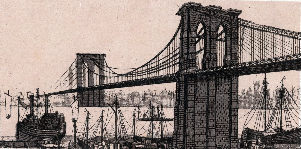 Brooklyn Bridge i New York, USA i "The World Illustrates 168 Views" Odaterat (slutet av 1800-talet) av Unknown artist