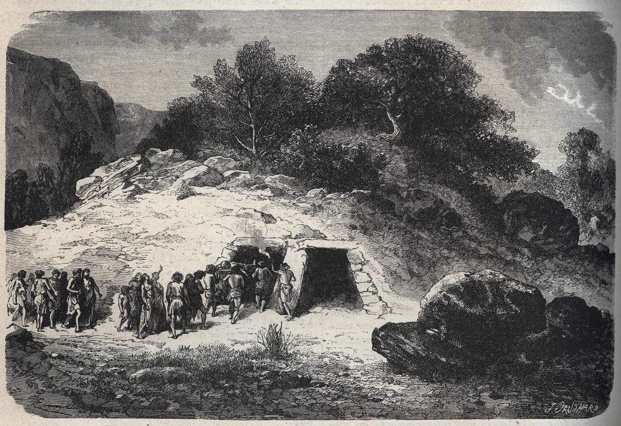 Begravning i grottor under stenåldern - gravyr - Begravning i grottor under stenåldern - av Unknown artist