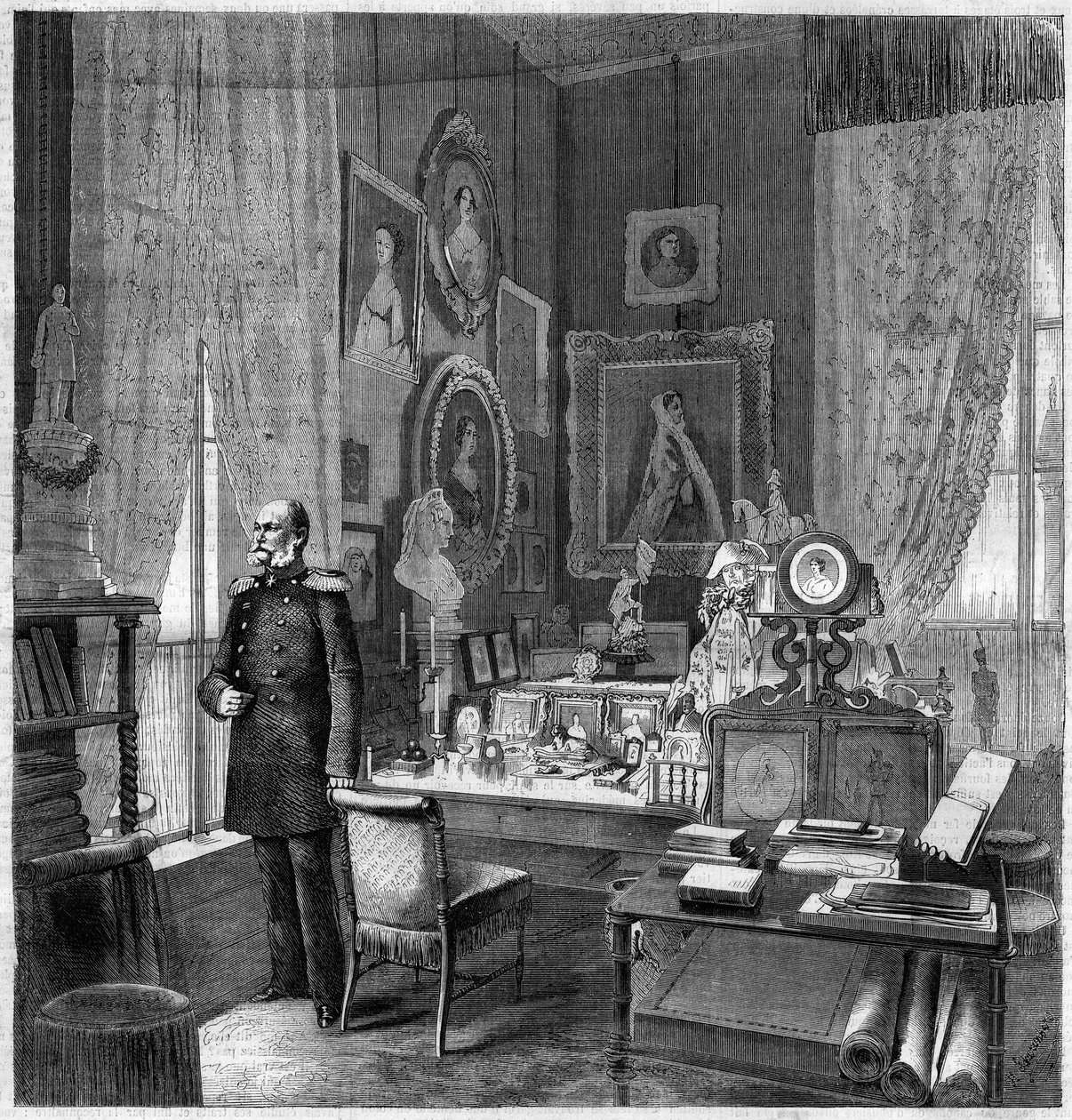 Kabinet av kung William I (1797-1888), kung av Preussen och kejsare av Tyskland vid det kungliga slottet i Berlin. Gravyr i "" The Illustrious Universe"" av Unknown artist