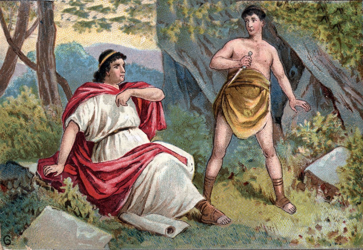 Caius Sempronius Gracchus (Gaius (Caio) Sempronius Gracco) (154-122 f.Kr.) (Gracque), tribun för plebejerna, fångad i en konflikt mellan senaten och pleben, beordrade sin slav att döda honom av Unknown artist