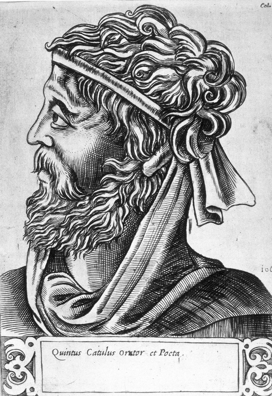 Caius Valerius Catullus dit Catulle (87 - 54 f.Kr.) Imaginärt porträtt, gravyr från 1600-talet. av Unknown artist