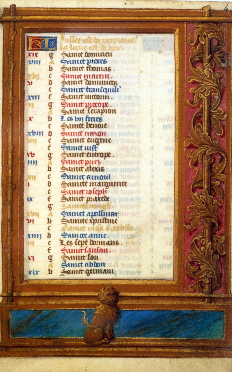 Juli månads kalender med lejonets tecken - medeltidens miniatyr: Begär tillstånd från kommunalbiblioteket i Toulouse (tel: 05 62 27 66 66) av Unknown artist
