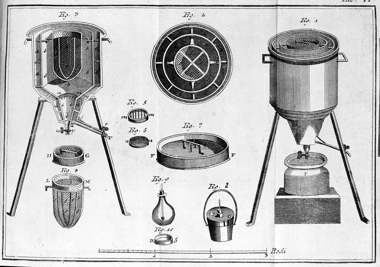 Lavoisiers kalorimeter - i fysiska och kemiska broschyrer av Lavoisier av Unknown artist