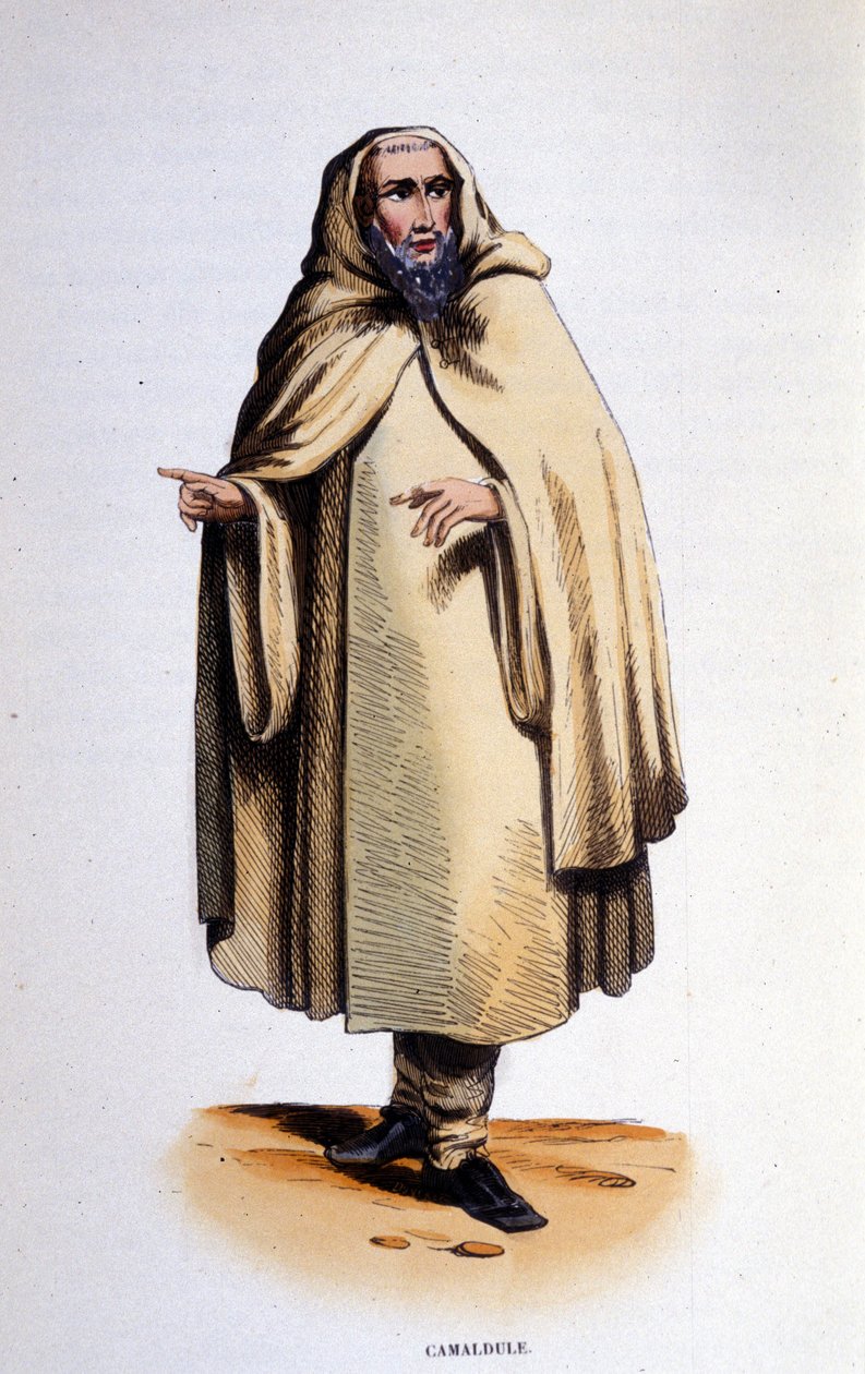 Camaldule, medlem av en religiös orden (eremit och munk) grundad i Camaldoli-dalen (Toscana) av Saint Romuald 1010. Gravyr från 1800-talet. av Unknown artist