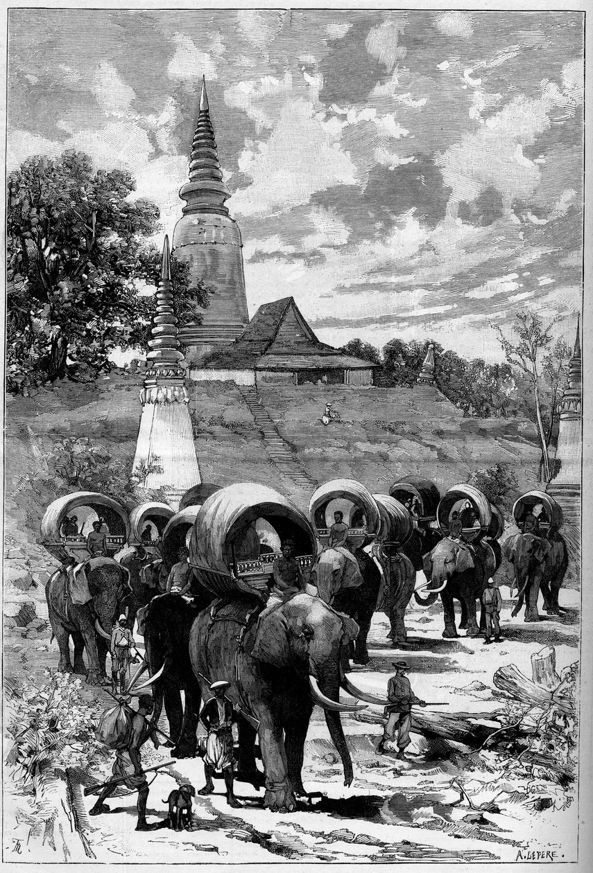 Kambodja: jaktkaravan från det franska protektoratet framför berget Lady Penh (Phnom Penh, Phnom Penh) I "" Den illustrerande världen"" nr 1312 den 20 maj av Unknown artist