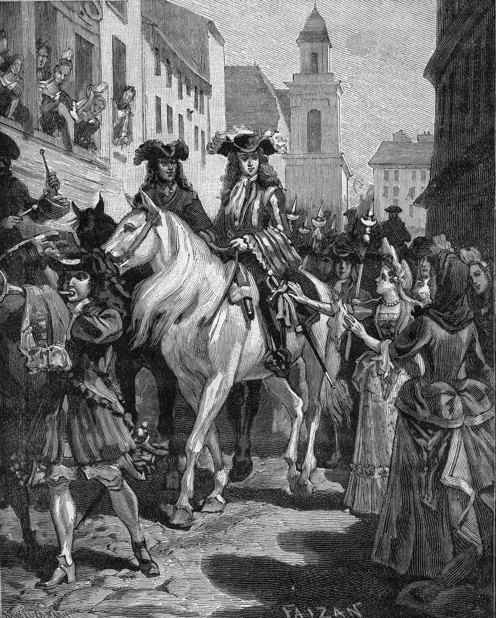 Camisard War (1702-1704): En katolik som försöker beröra ledaren för Camisards, Jean Cavalier (1681-1740). Nimes, Gard (30). Gravyr av 1800-talet. I "Histoire de France" av Jules Michelet av Unknown artist