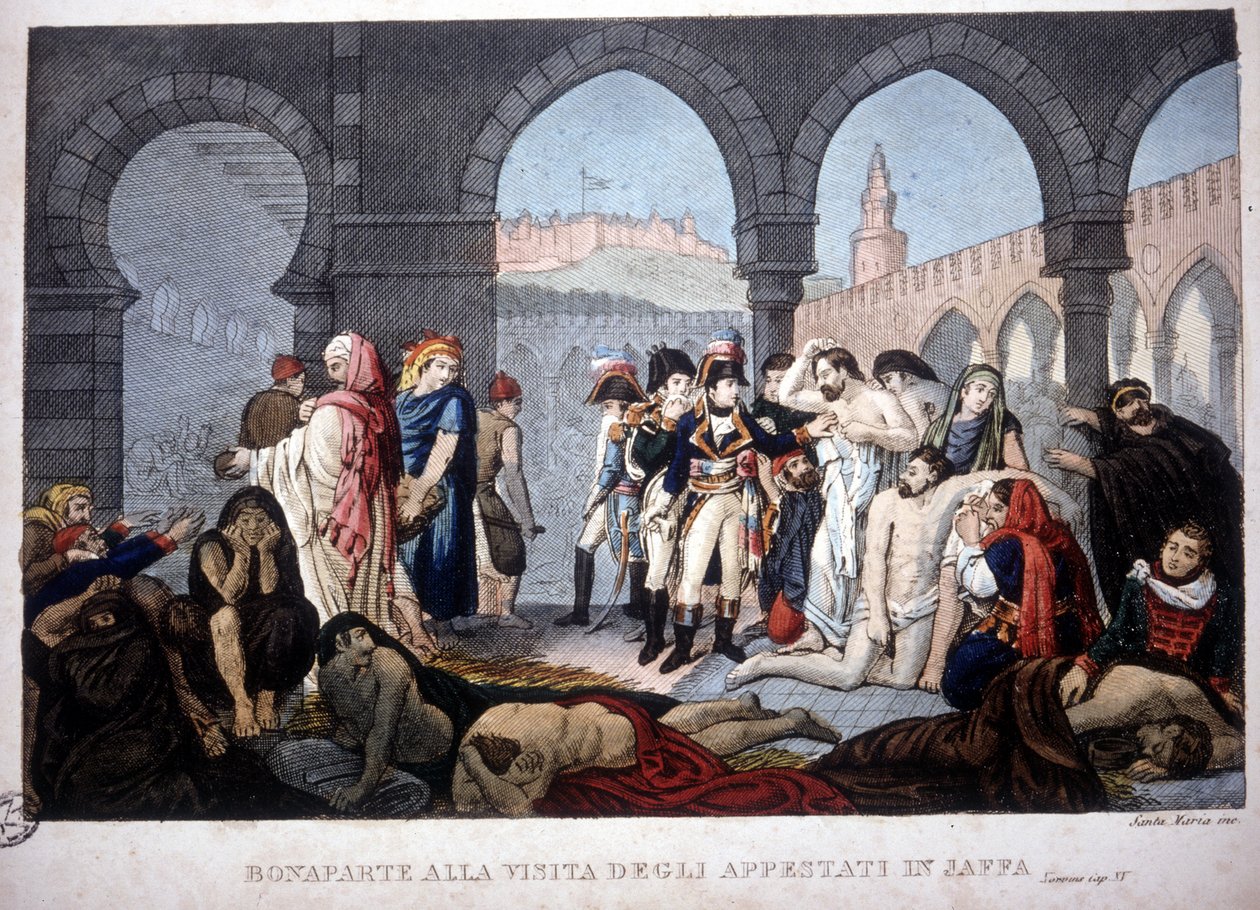 Campaign (Expedition) of Egypt (1798-1801): Napoleon besökte Jaffa pestiferes i Egypten, cirka 1800. av Unknown artist
