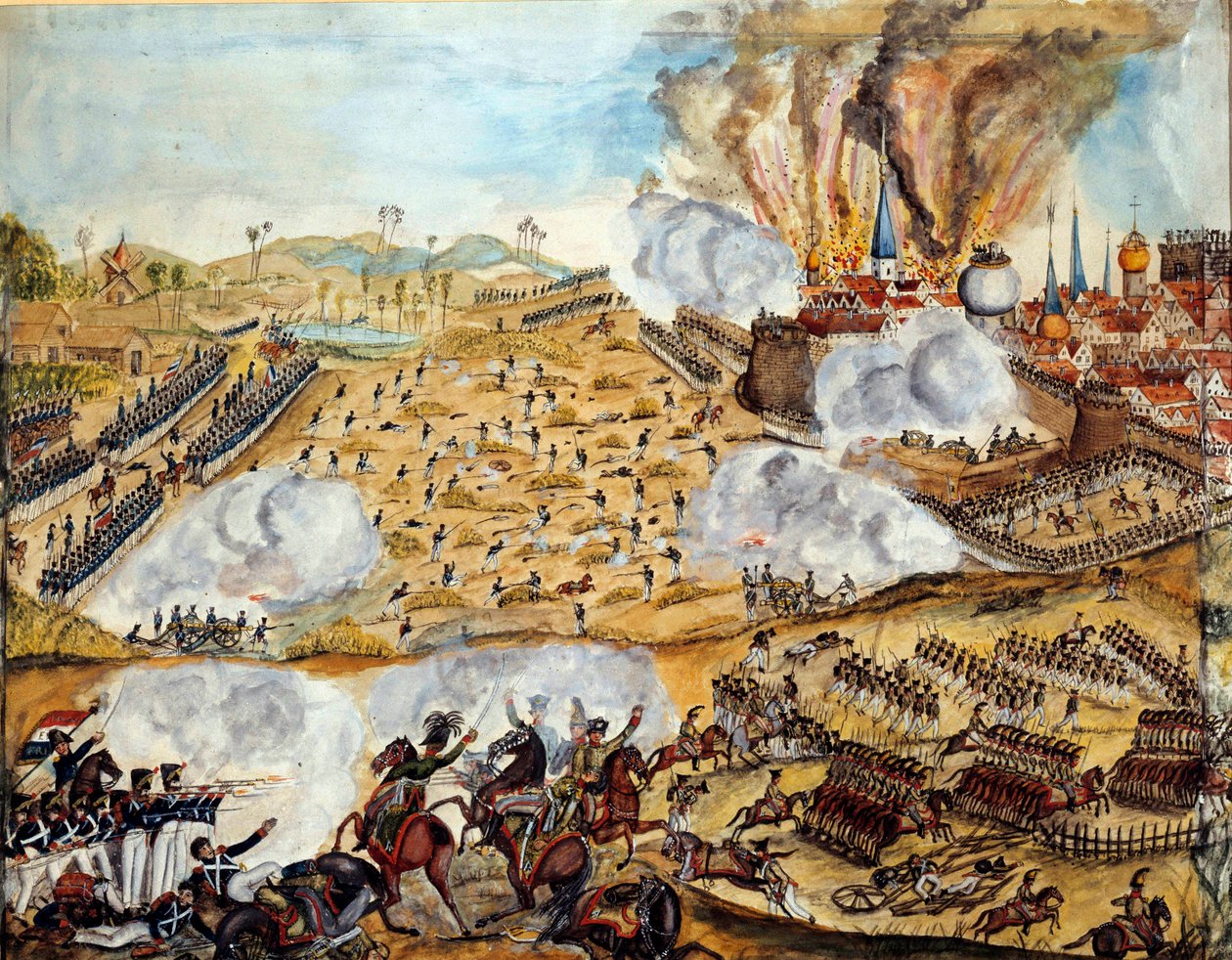 Rysslands kampanj: "" Utsikt över mitt slag vid Smolensk, natten den 17/08/1812"" Akvarell av 1800-talets Paris, Armee Museum av Unknown artist