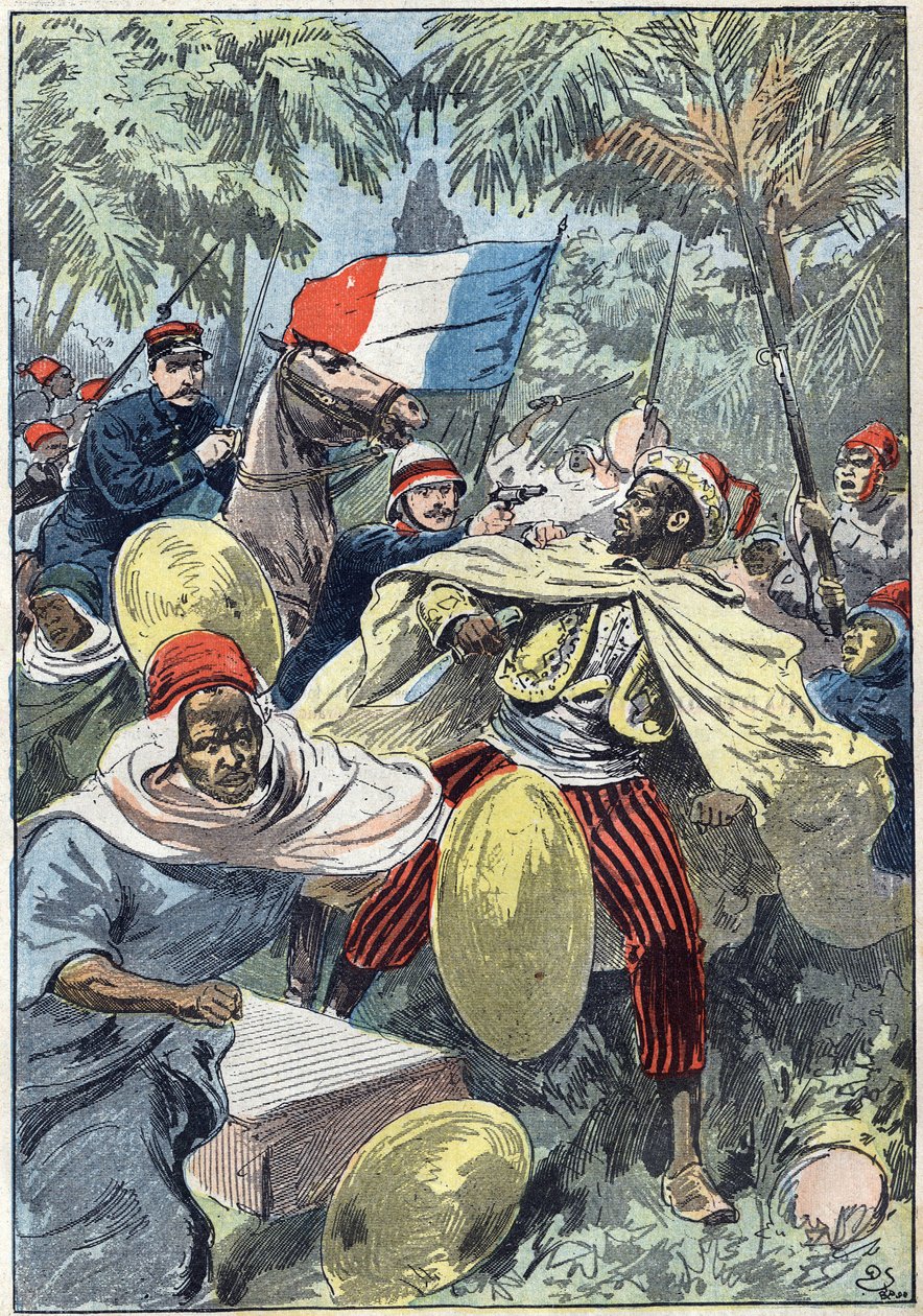 Tillfångatagandet av Samory Toure (cirka 1830-1900), sudanesisk ledare och motståndare till fransk kolonisering i Afrika, av kapten Gouraud och löjtnant Jacquin. Sudan av Unknown artist