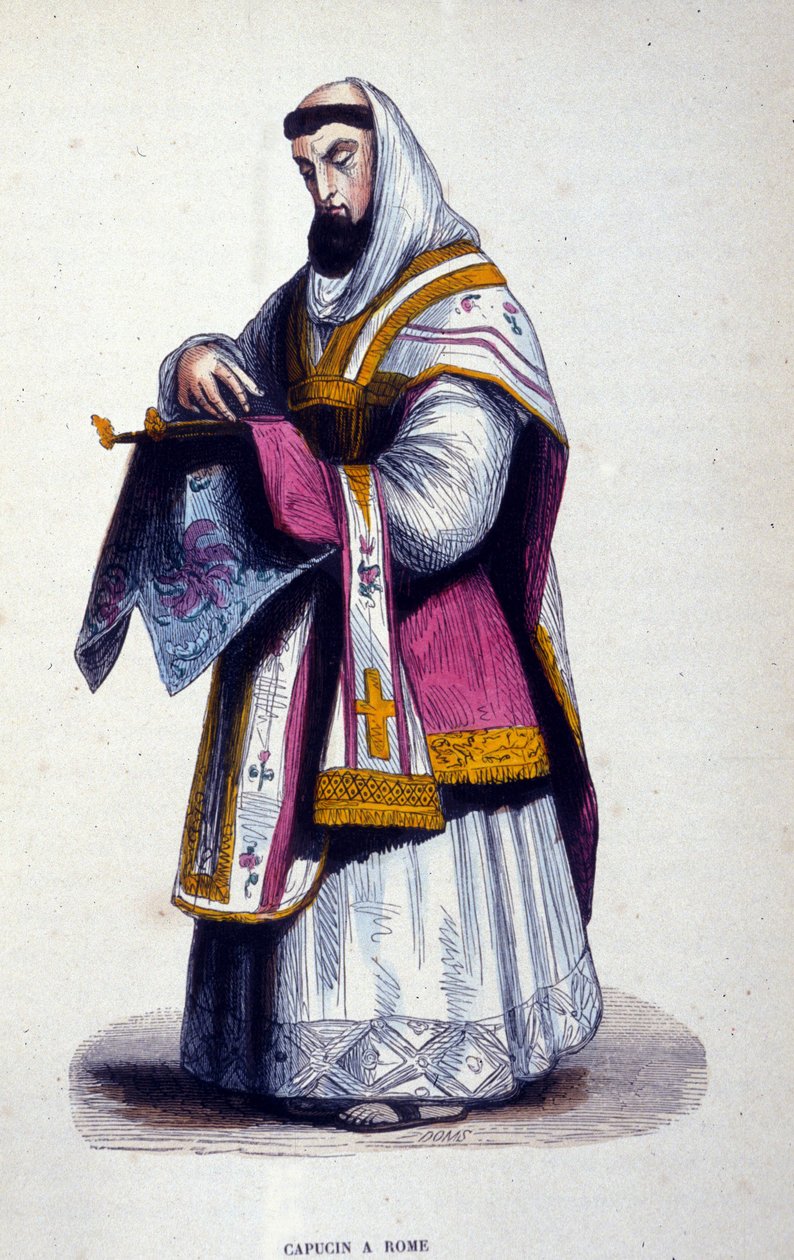 Kapuciner i Rom. Gravyr från ett album på religiösa beställningar, Paris av Unknown artist