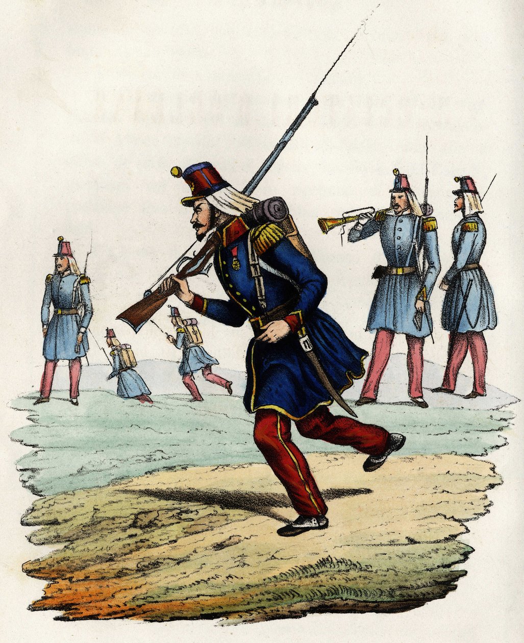 Carabiniers av den franska arméns jägare i Orléans, skapade 1840 och skickade till Algeriet 1841. I "" Storia d