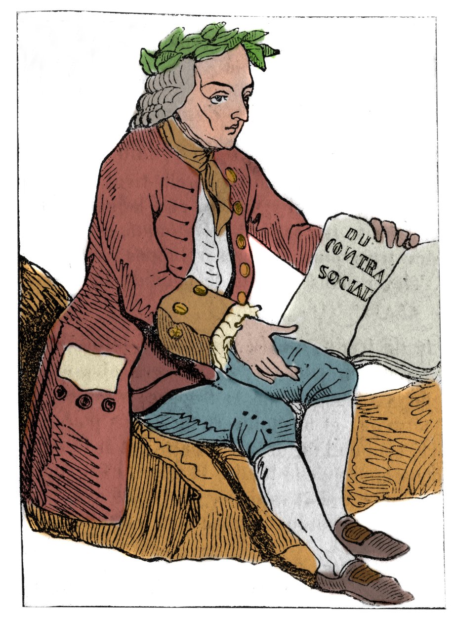 Kort att spela av den franska republiken (1793) publicerad i den nationella konventet den 21/09/1792, efter kungadömenas fall: filosofens karaktär under Jean-Jacques (Jean Jacques) Rousseaus drag "" till socialt kontrakt” (1712-1778) av Unknown artist