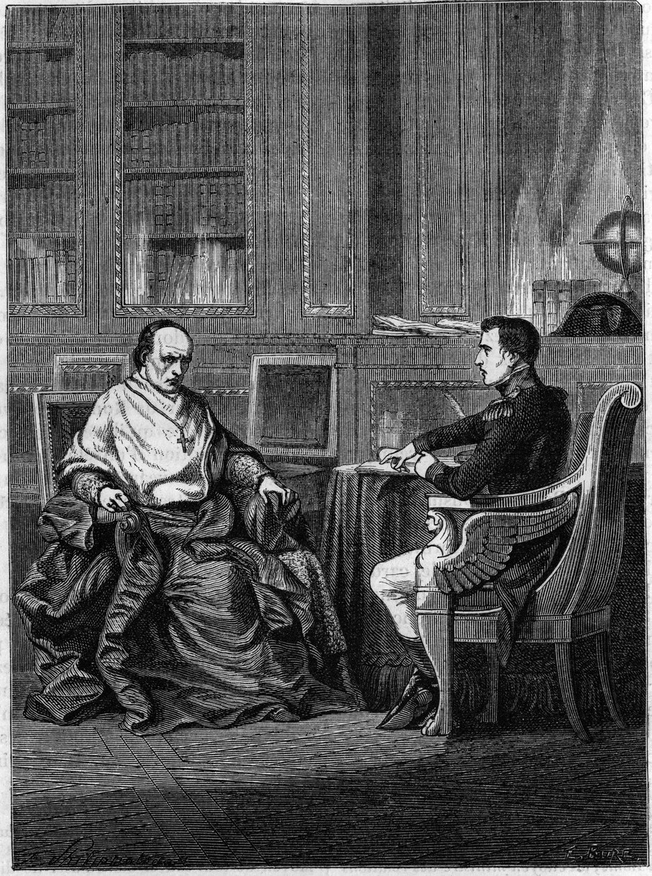 Kardinal Giambattista Caprara, utnämnd till legat i Paris av Pius VII, togs emot i Malmaison av Napoleon Bonaparte 1801 av Unknown artist