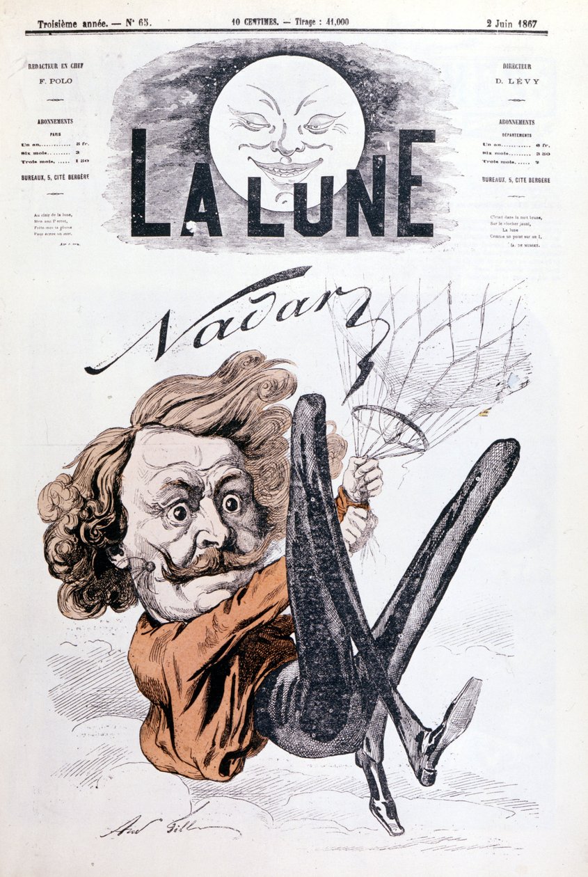 Karikatyr av Nadar (1820 - 1910) aeronaut. Omslag till ""Månen"" daterat 1867-06-02. av Unknown artist