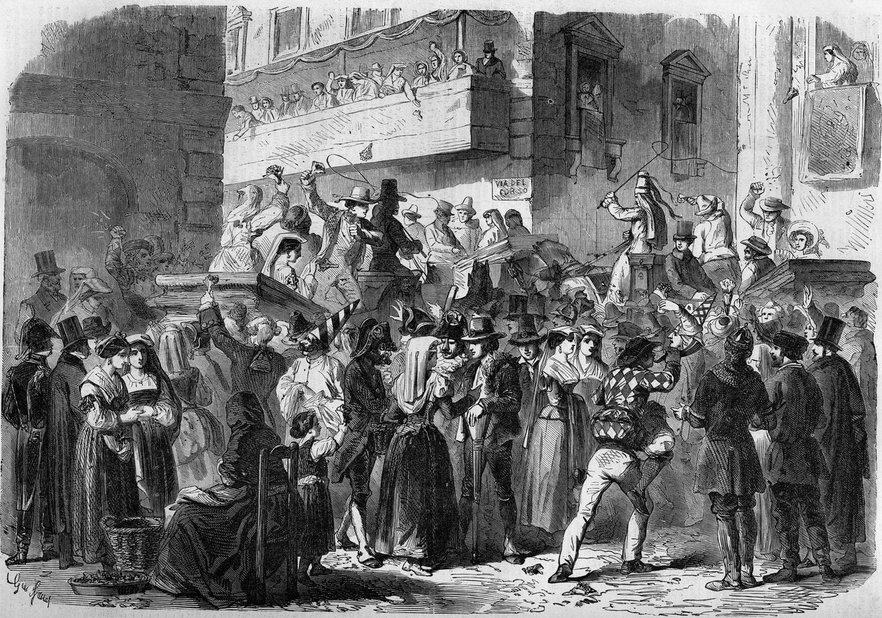 Carnival of Rome baserad på en teckning av Gierdziejewskiego 1858. av Unknown artist