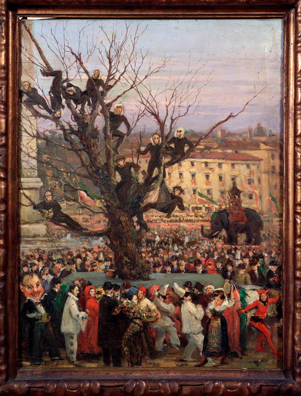 Karnevalscen på gatorna i Rom Anonym målning. 1800-talets Rom, Museo del Folklore av Unknown artist