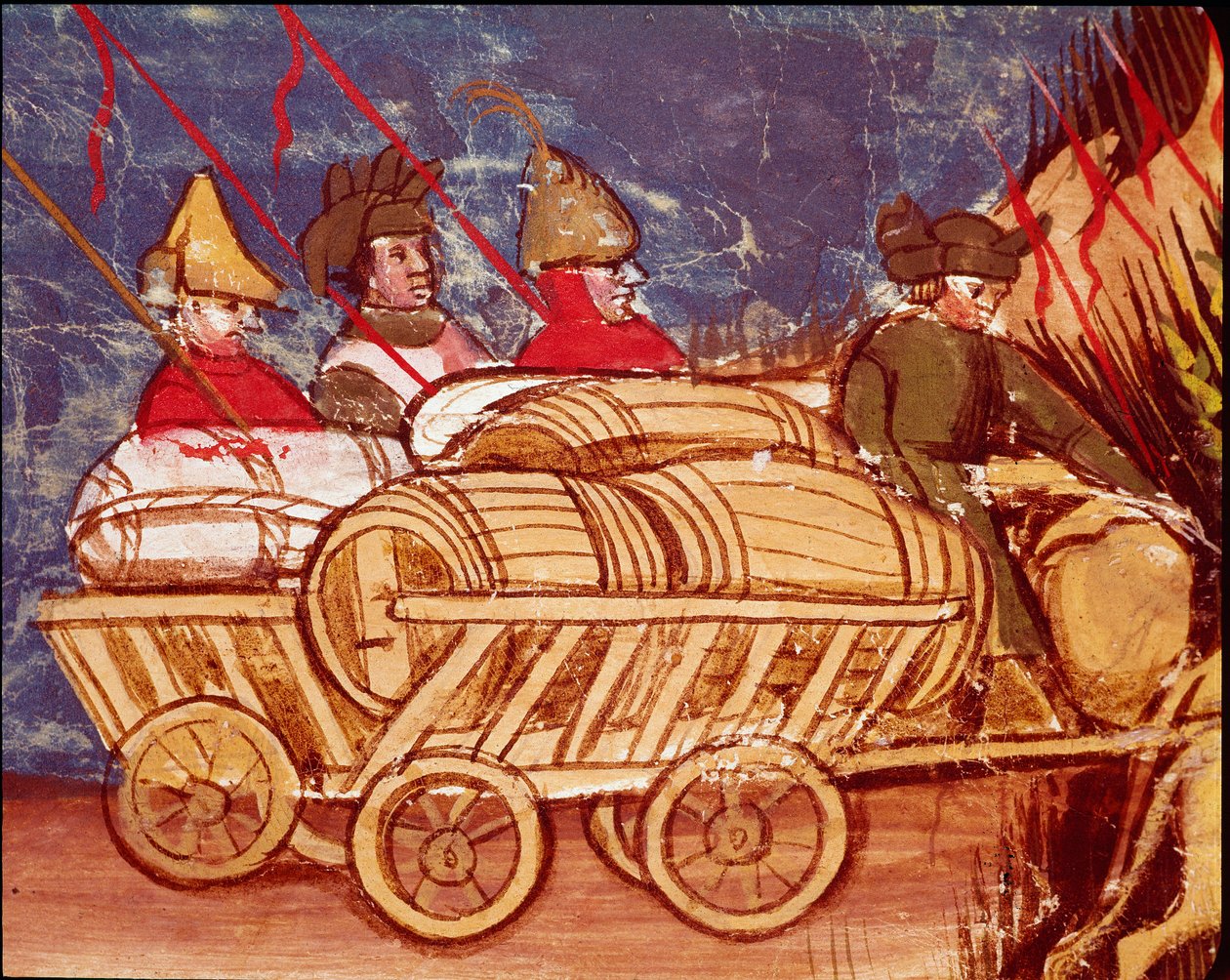 Transport av fat och mat på vagnar. Miniatyr från codex "The Entrée d