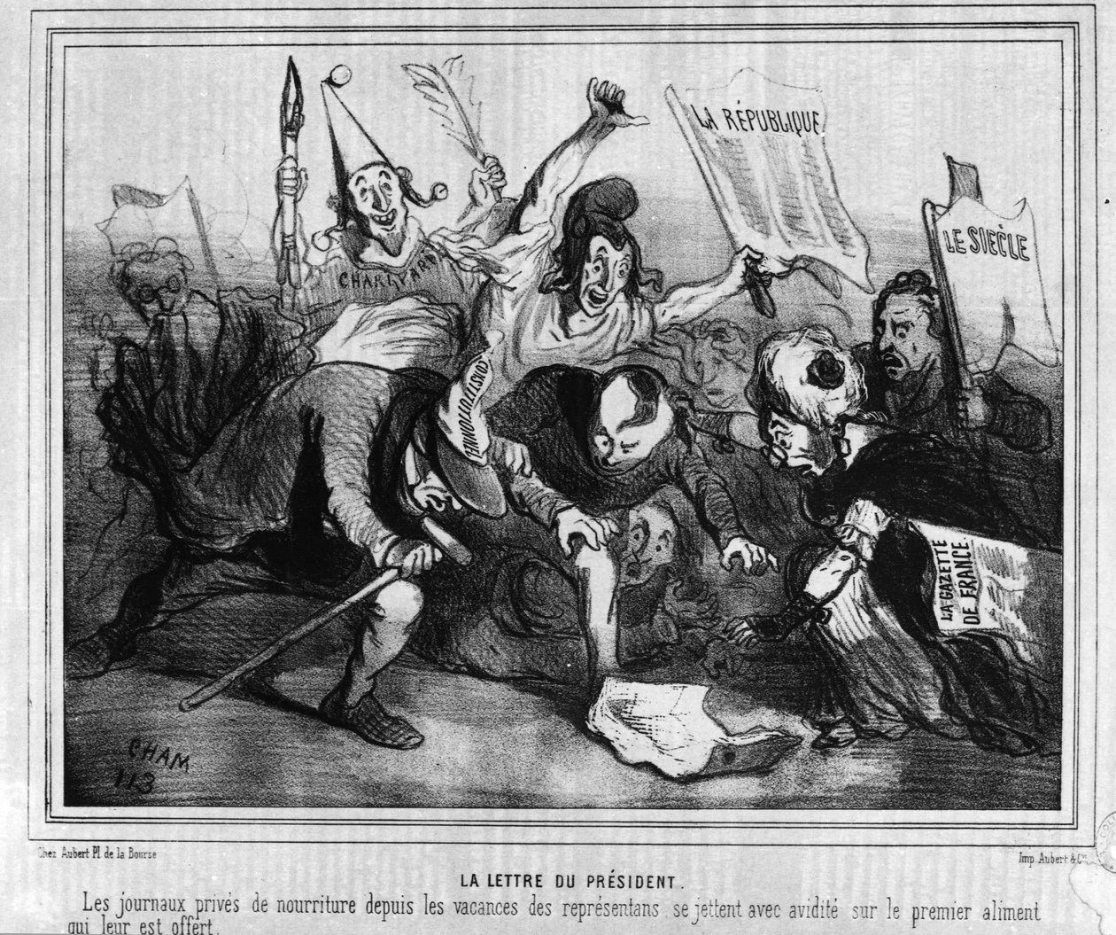 Tecknad film om valkampanjen för det första presidentvalet den 10 december 1848 med slaget vid tidningarna. av Unknown artist