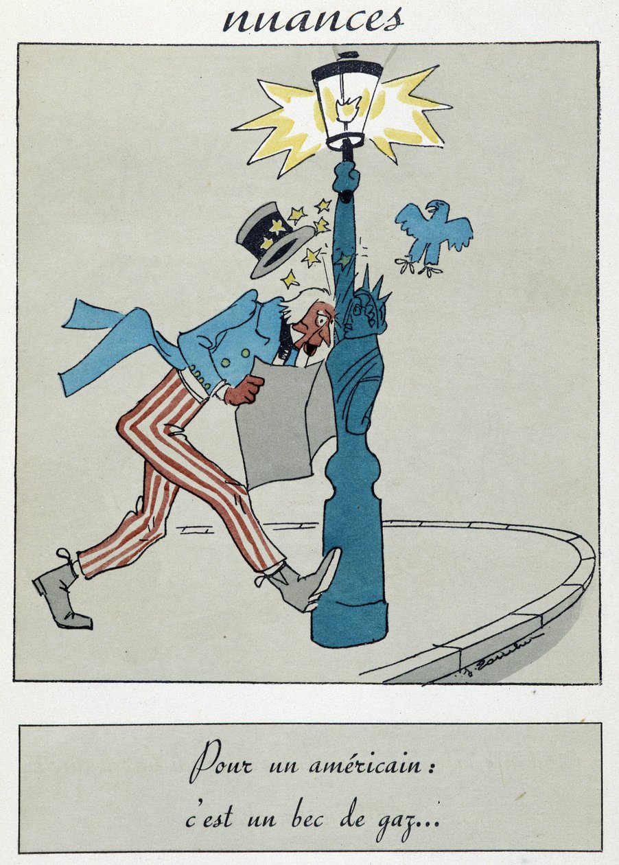 Tecknad serie som visar Frihetsgudinnan med en gasnäbb som ersätter facklan. av Unknown artist