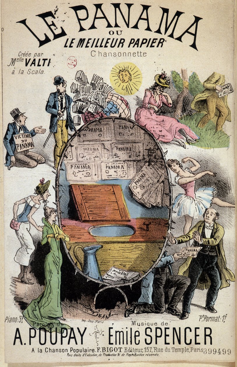 Tecknad sång "Panama or the best paper"" skapad av Miss Valti à la Scala, text av Poupay och musik av Emile Spencer, sd 1800-talet av Unknown artist