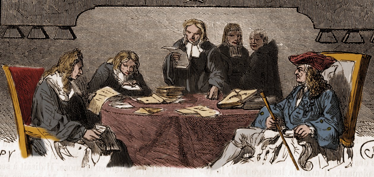 Censur på 1700-talet: Under den gamla regimen kallas tjänsten "Svart kabinett", som ansvarar för att granska privat korrespondens av säkerhetsskäl. Gravyr av 1800-talet. av Unknown artist