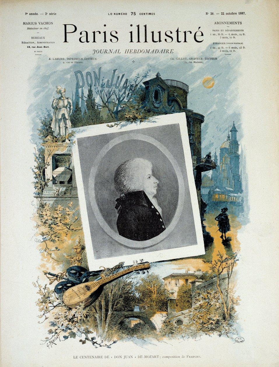 Hundraårsminnet av Mozarts Don Juan (Don Giovanni) 1787. Första sidan av Illustrerad Paris, nummer av 22 oktober 1887. Paris, Musee Carnavalet. av Unknown artist