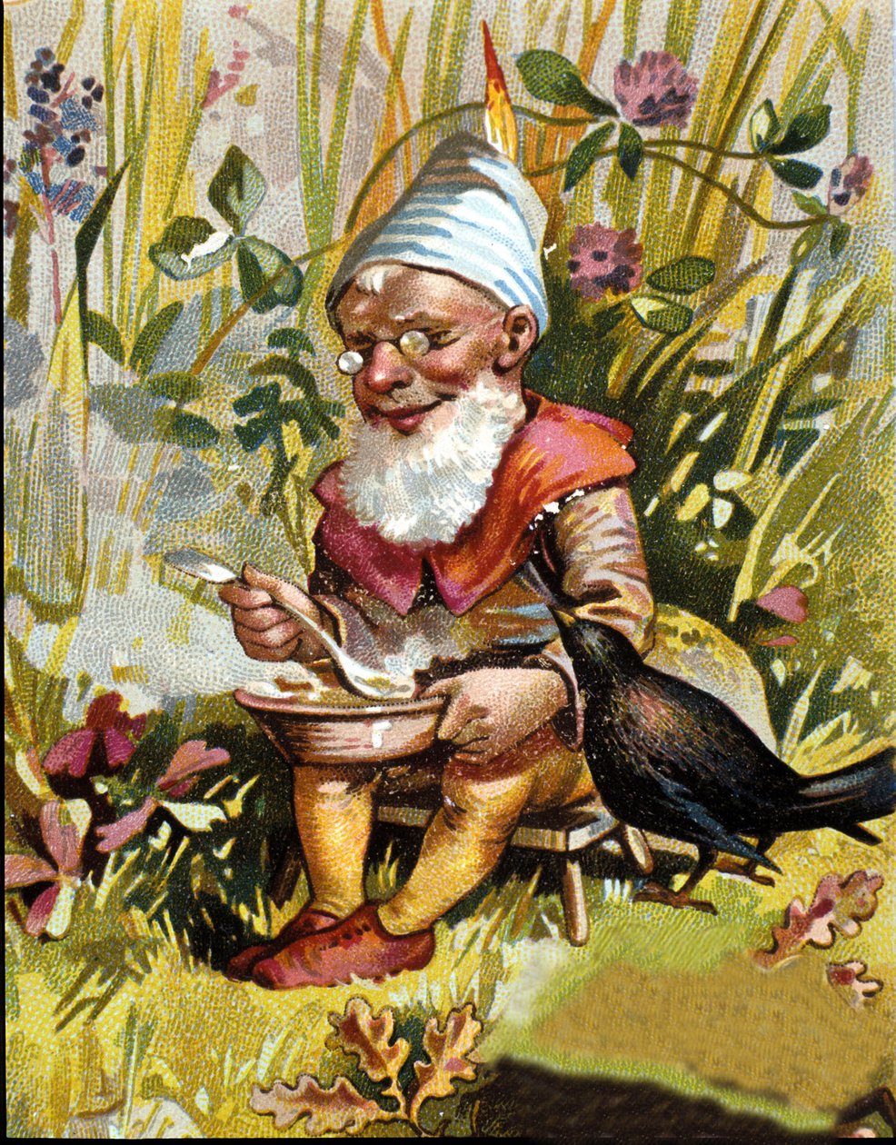 Karaktären av dvärgen eller farfadet äter soppa. av Unknown artist