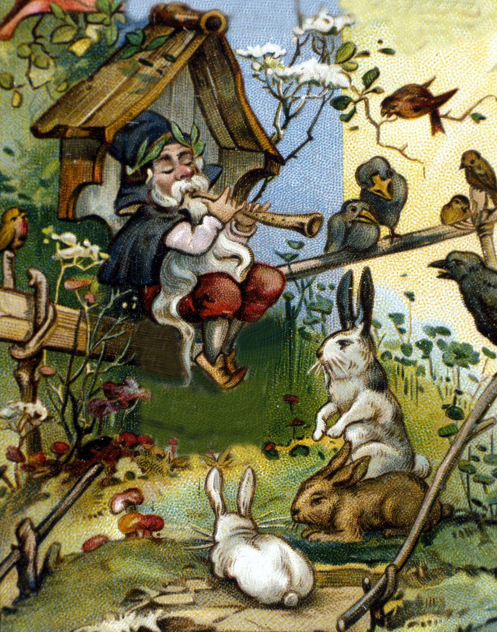 Karaktär av dvärg- eller farfadet-flöjtspelaren. 1800-talets kromolitografi. av Unknown artist
