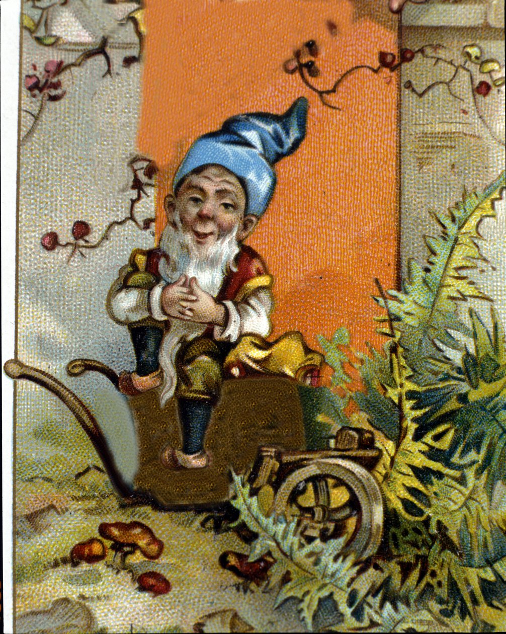 Karaktär av dvärgen eller farfadet sittande. 1800-talets kromolitografi. av Unknown artist