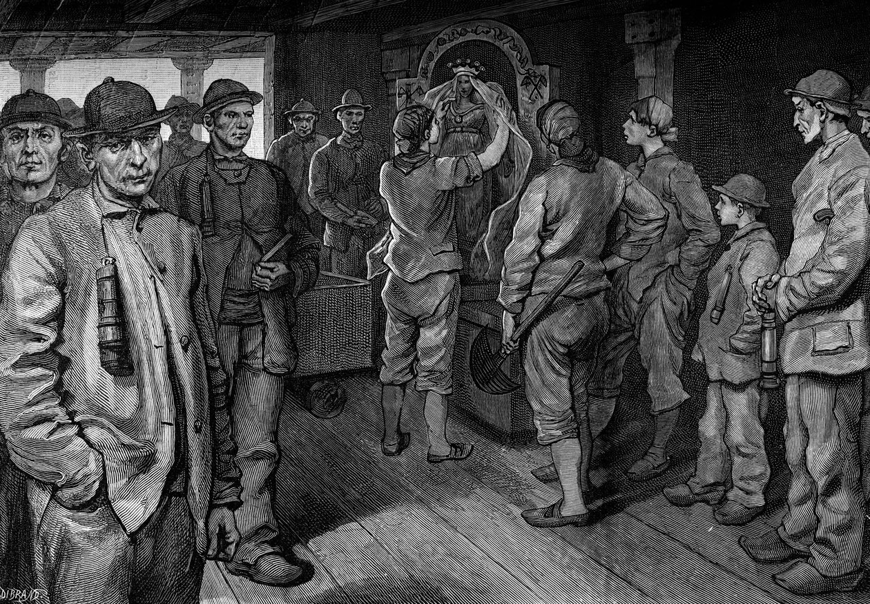 Charbonnieres som pryder statyn av Saint Barbe. Gravyr i "The Journal of Youth" av Unknown artist