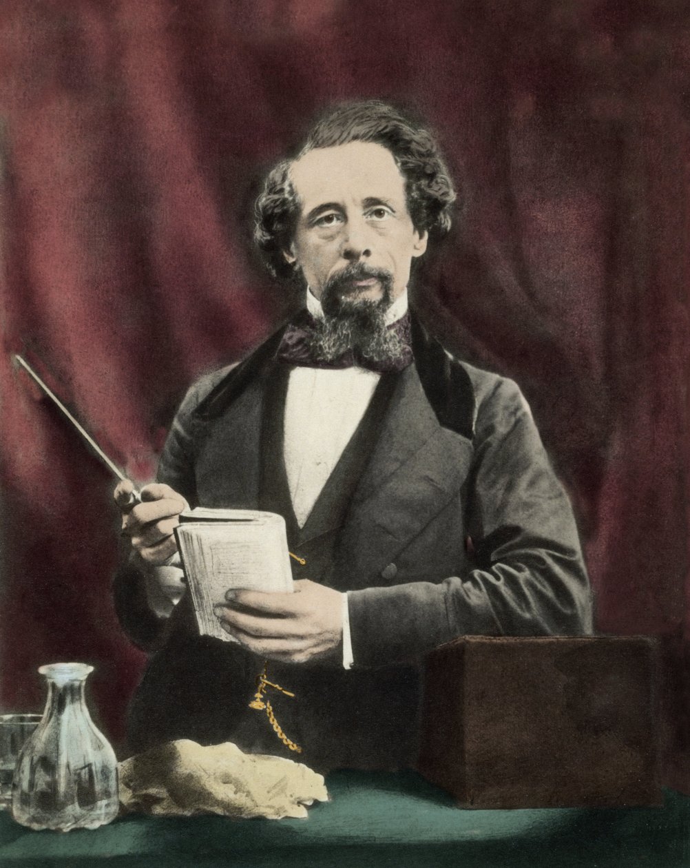 Charles Dickens (1812-1870) under en läsning omkring 1860. av Unknown artist