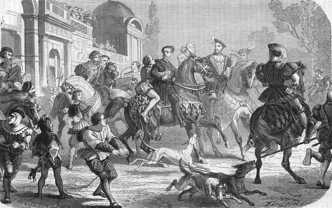 Karl V (1500-1558) vid Francois 1:a hovet (1494-1547). av Unknown artist