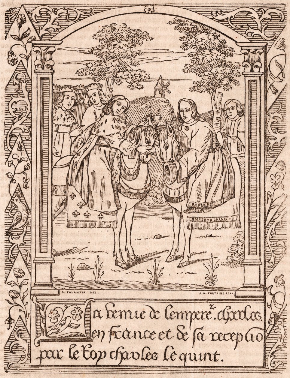 Karl den femte tar emot kejsar Karl IV, den helige romerske kejsaren och kungen av Böhmen av Unknown
