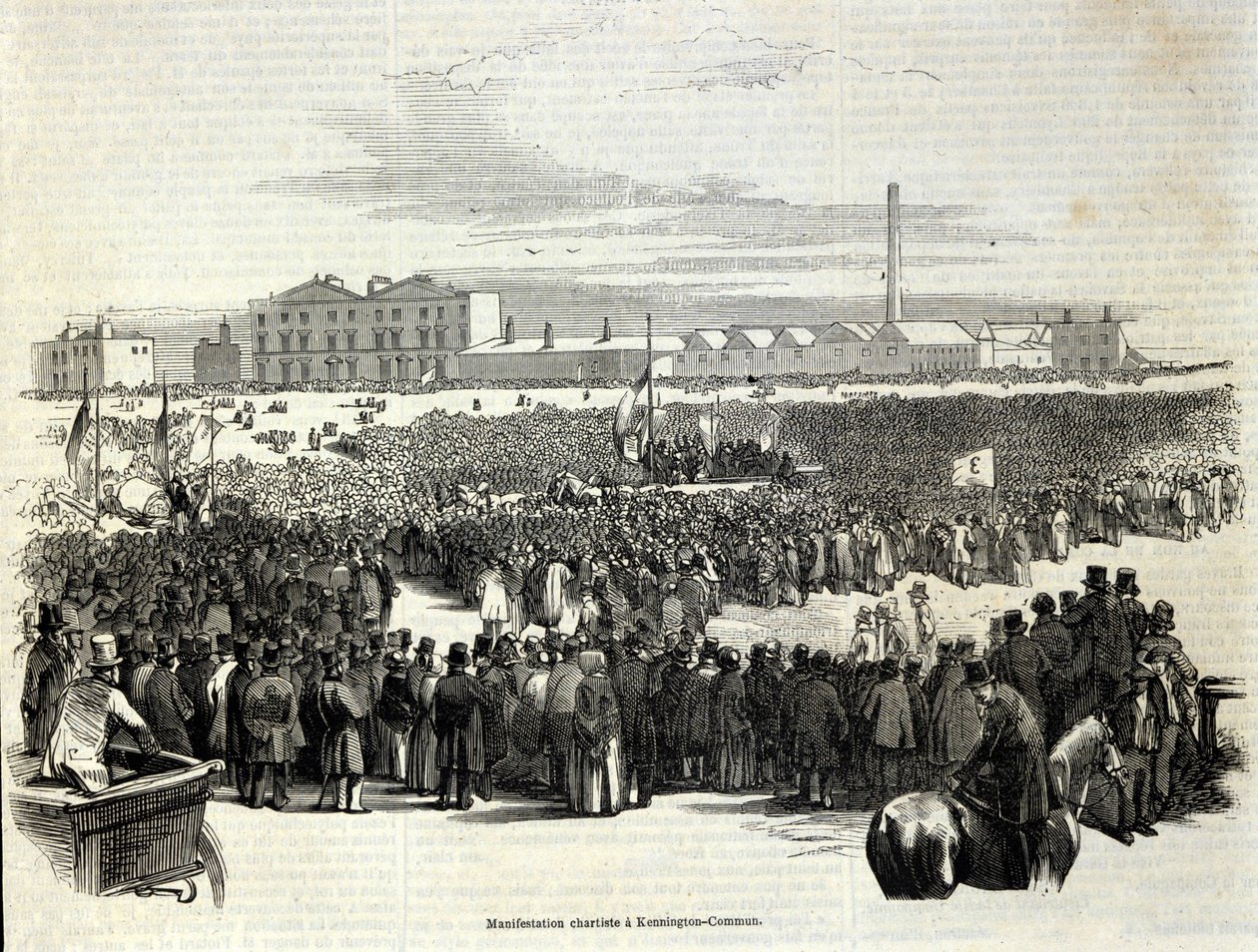 Chartistdemonstration i Kennington Common: det är en arbetarpolitisk rörelse föregångare till socialismen, gravyr från 1848 av Unknown artist