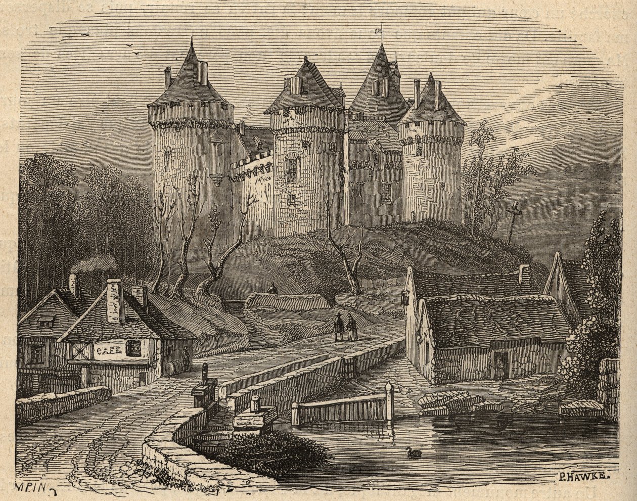 Chateau de Combourg - Ille-et-Vilaine Bretagne - gravyr i "" PATRIE" - PECTUREQUIREQUE BESKRIVNING AV FRANKRIKE I 6 BÅNDER AV LUCIEN HUARD - slutet av 1800-talet av Unknown artist