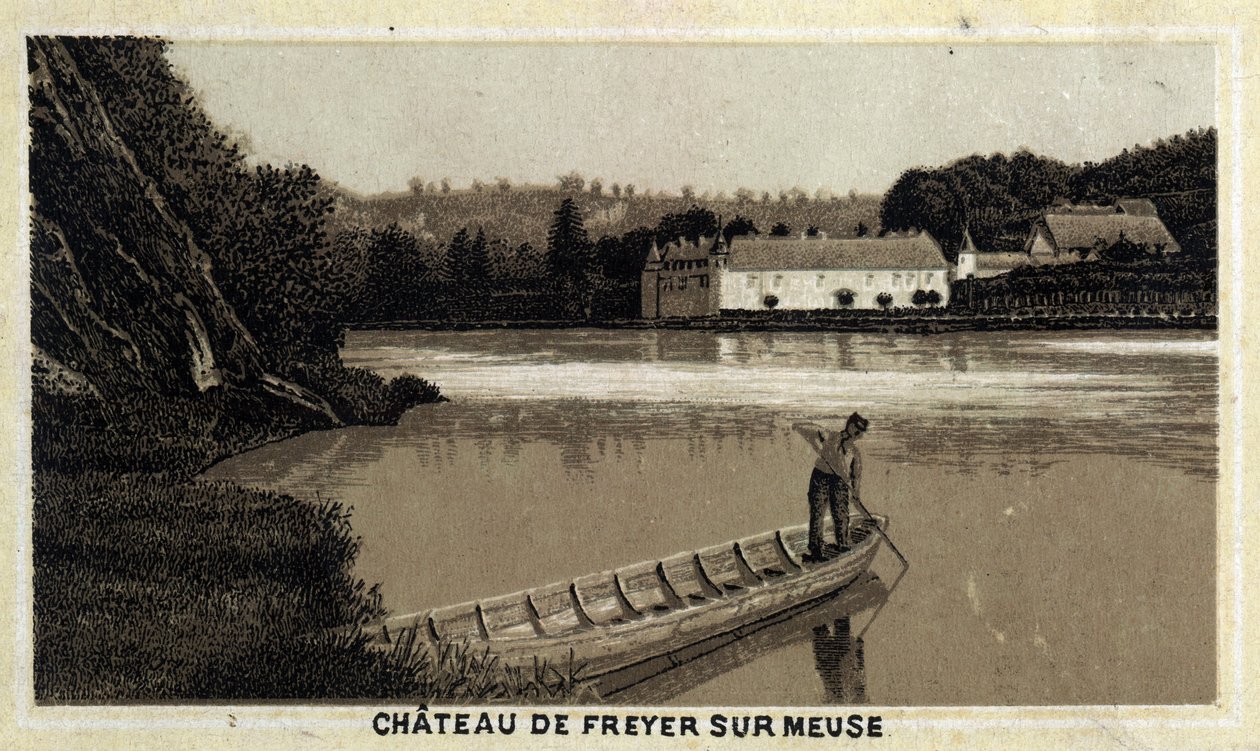 Chateau de Freyr sur Meuse (Freyr-sur-Meuse), Belgien. Kromolitografi från slutet av 1800-talet. av Unknown artist