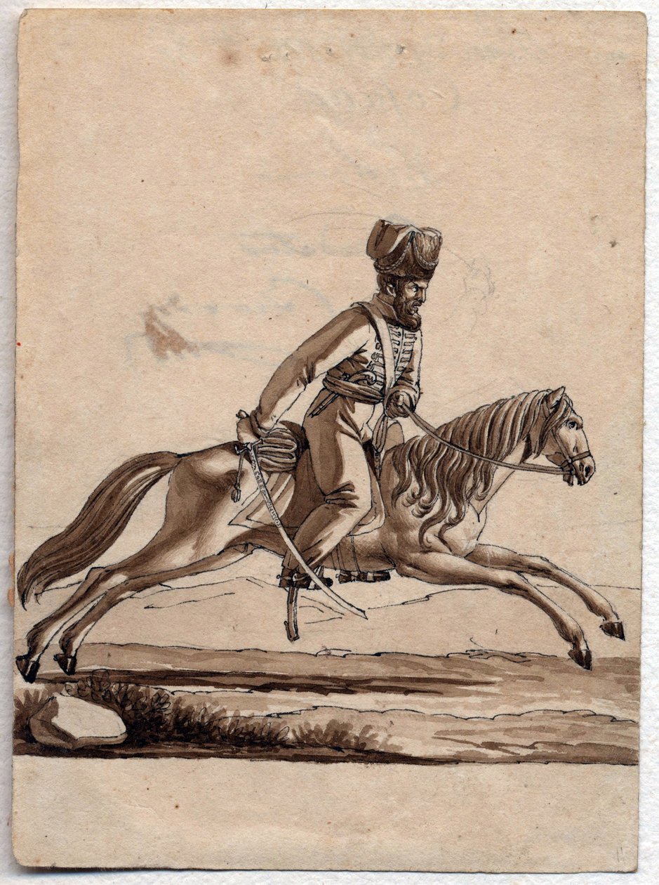 ""Chief (ataman) Cossack"" (Ataman of Cosacks) Anonym teckning 1818 Dim 11,4x8,2 cm Privat samling av Unknown artist
