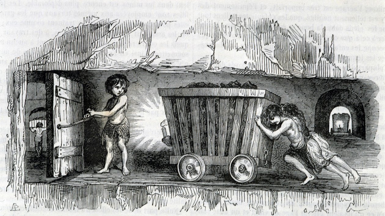 Barn som arbetar i kolgruvorna i England av Unknown artist