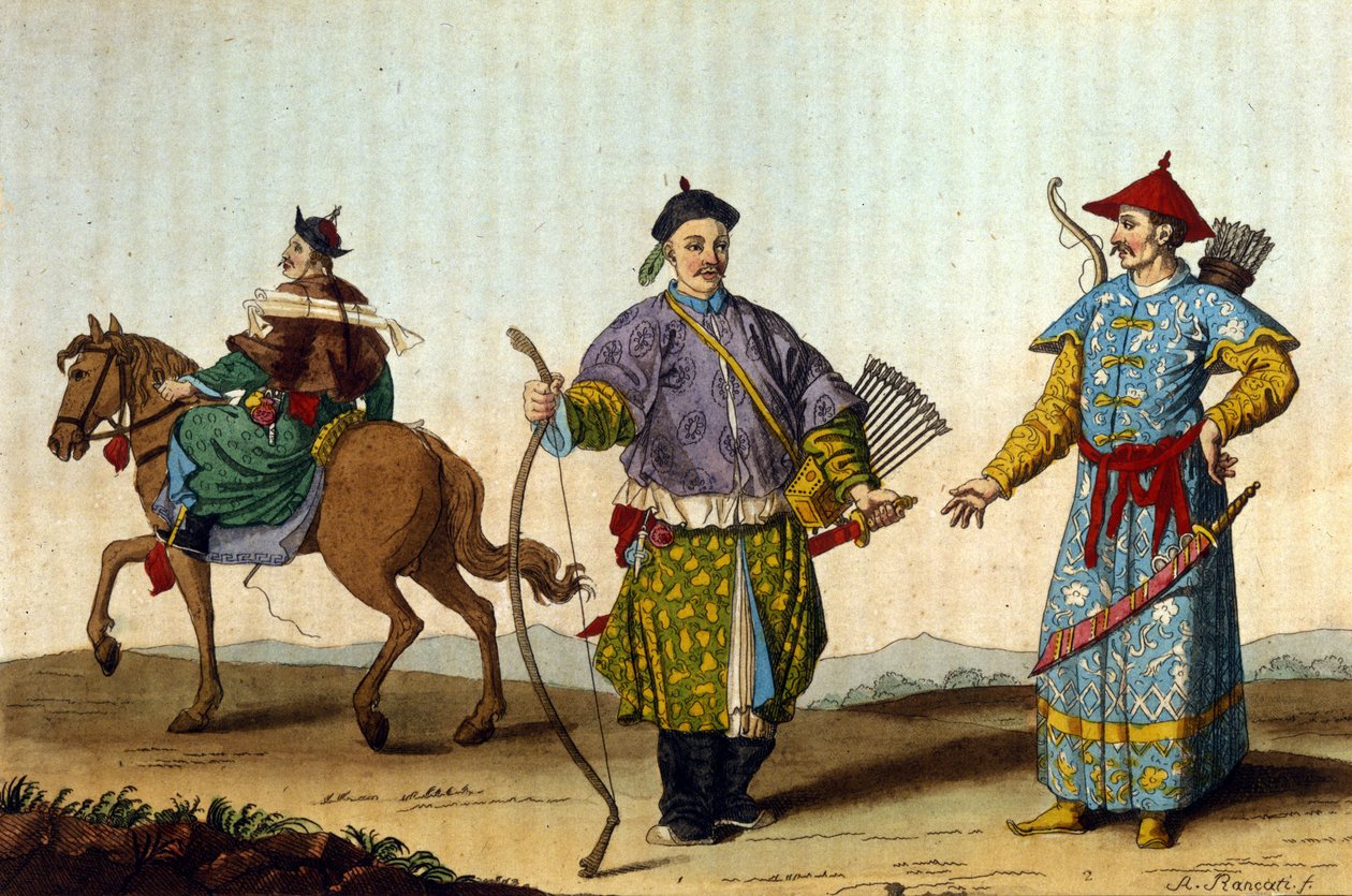 Kinesiska militärmandariner från olika epoker - i” Le costume ancien et moderne””” av J. Ferrario, red. Milano av Unknown artist