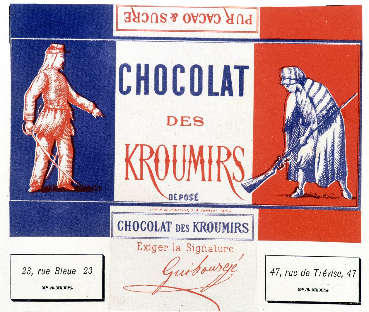 Choklad från Kroumirs. Reklametikett av Unknown artist