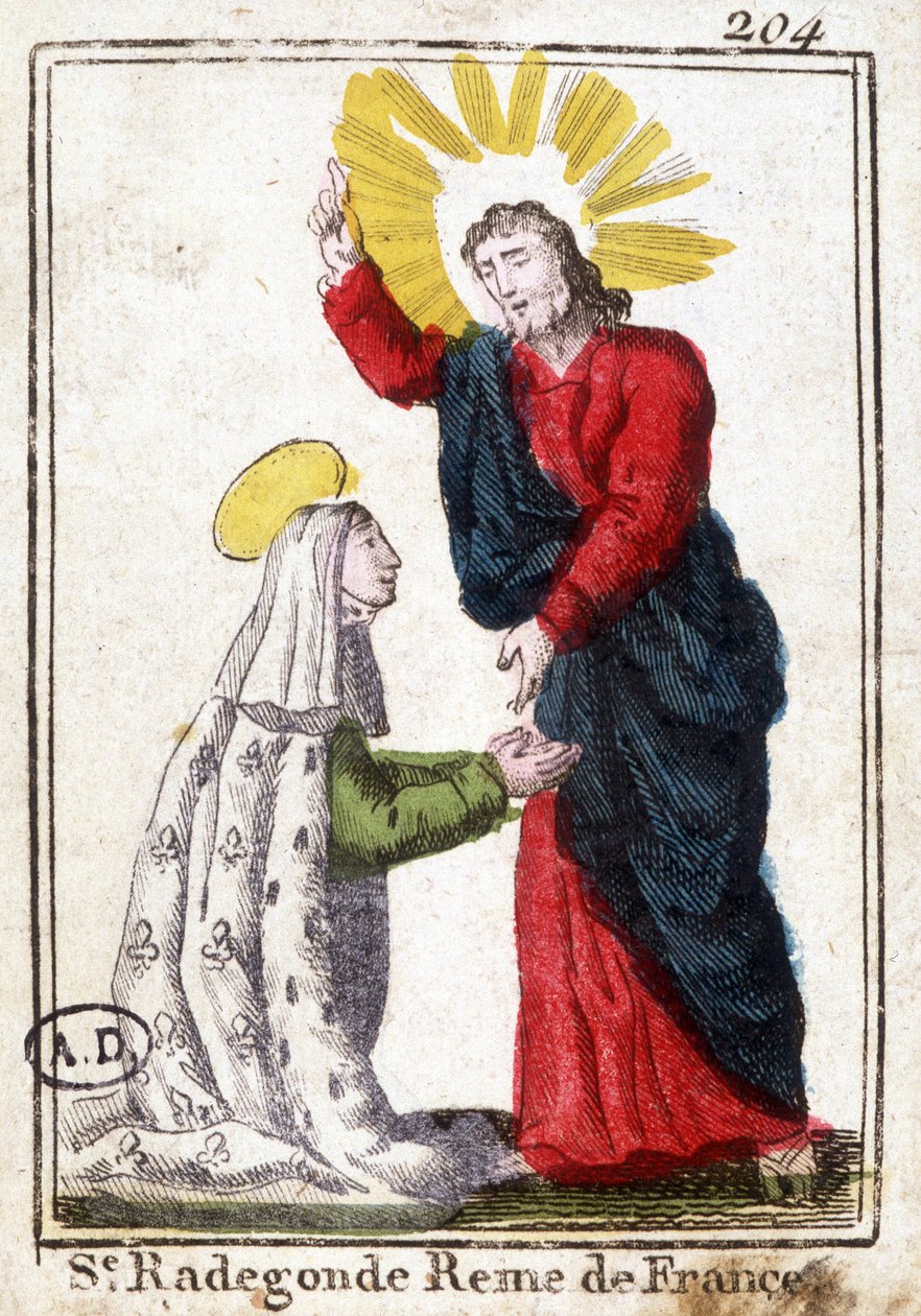 Kristus och Saint Radegonde (ca 520 - 587), drottning av Frankrike, hustru till Clotaire (Clothaire) I. from bild. Gravyr från början av 1800-talet. Bibliotheque des Arts décoratifs de Paris. av Unknown artist