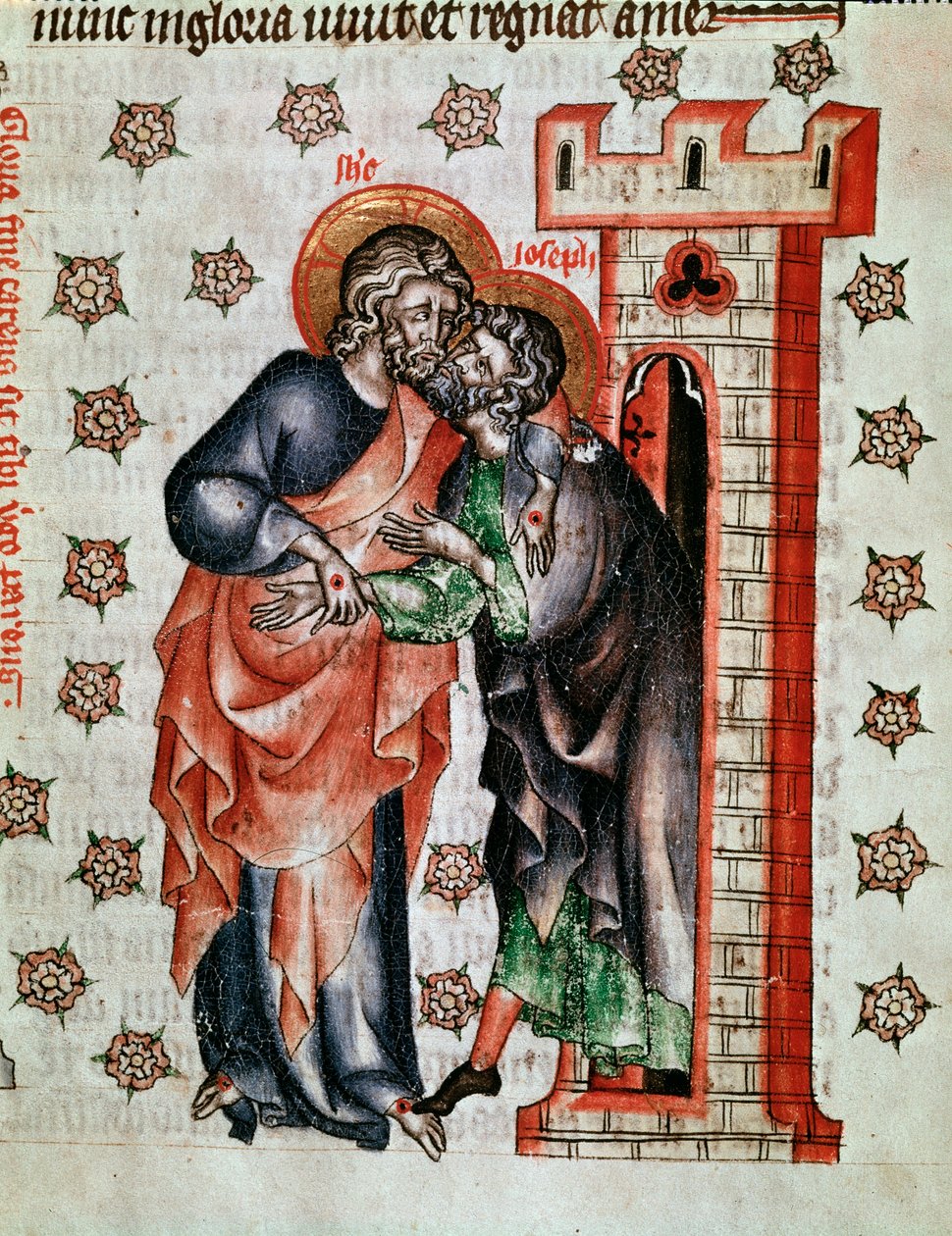 Kristus farväl (Jesus Kristus och Josefs farväl) Miniatyr målad i "The Passion of the Abbedss Cunegonde"" av Unknown artist