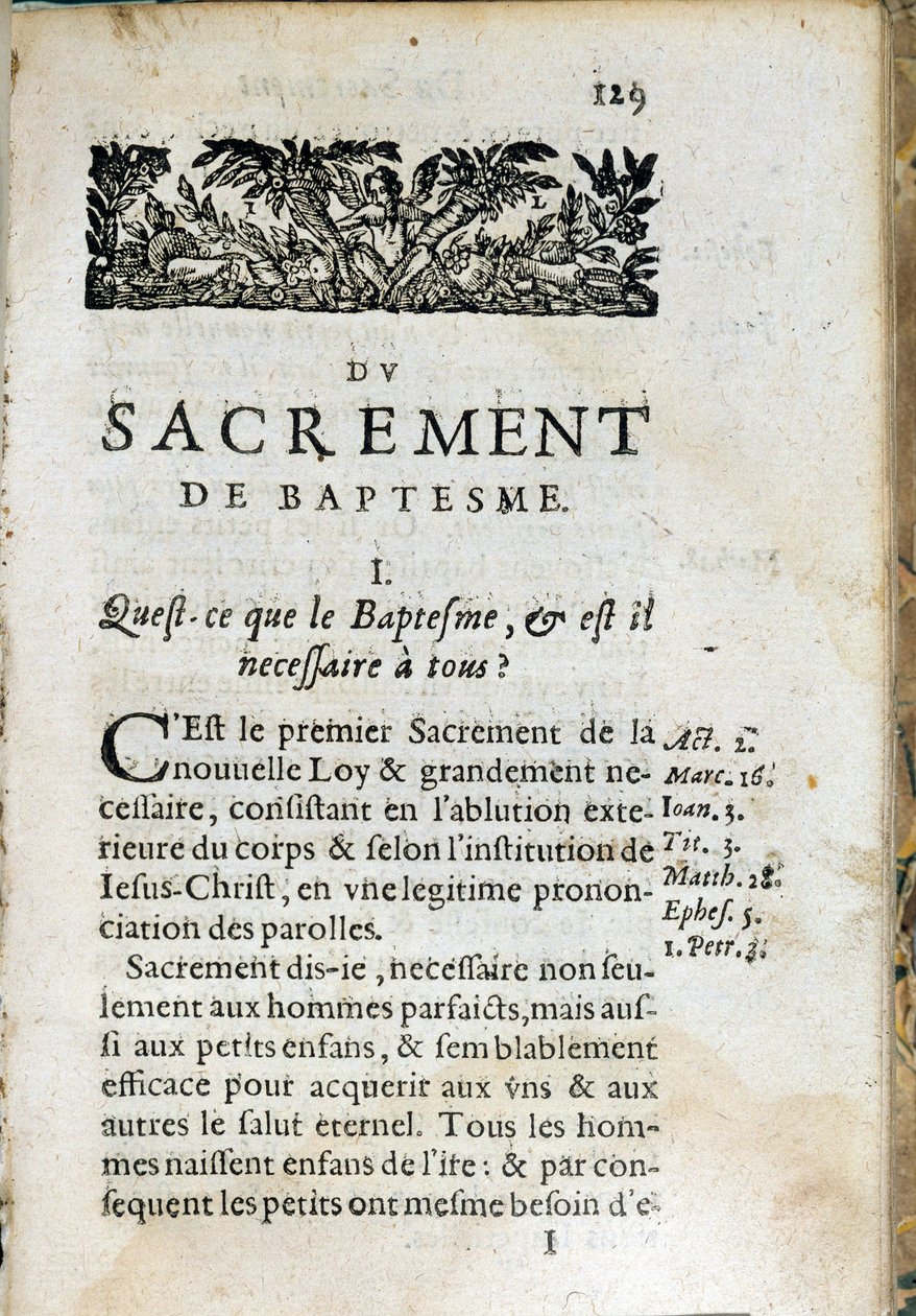 Kristen religion: innersida i boken "Den stora katekesen". Verk av Pierre Canisius (1600-talet) av Unknown artist