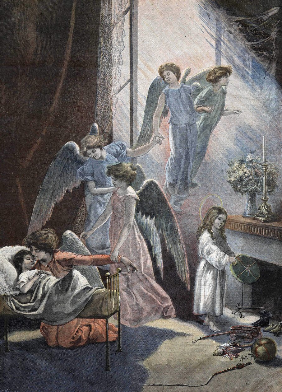 Christmas Dreaming Child Gravyr 1800-talet av Unknown artist