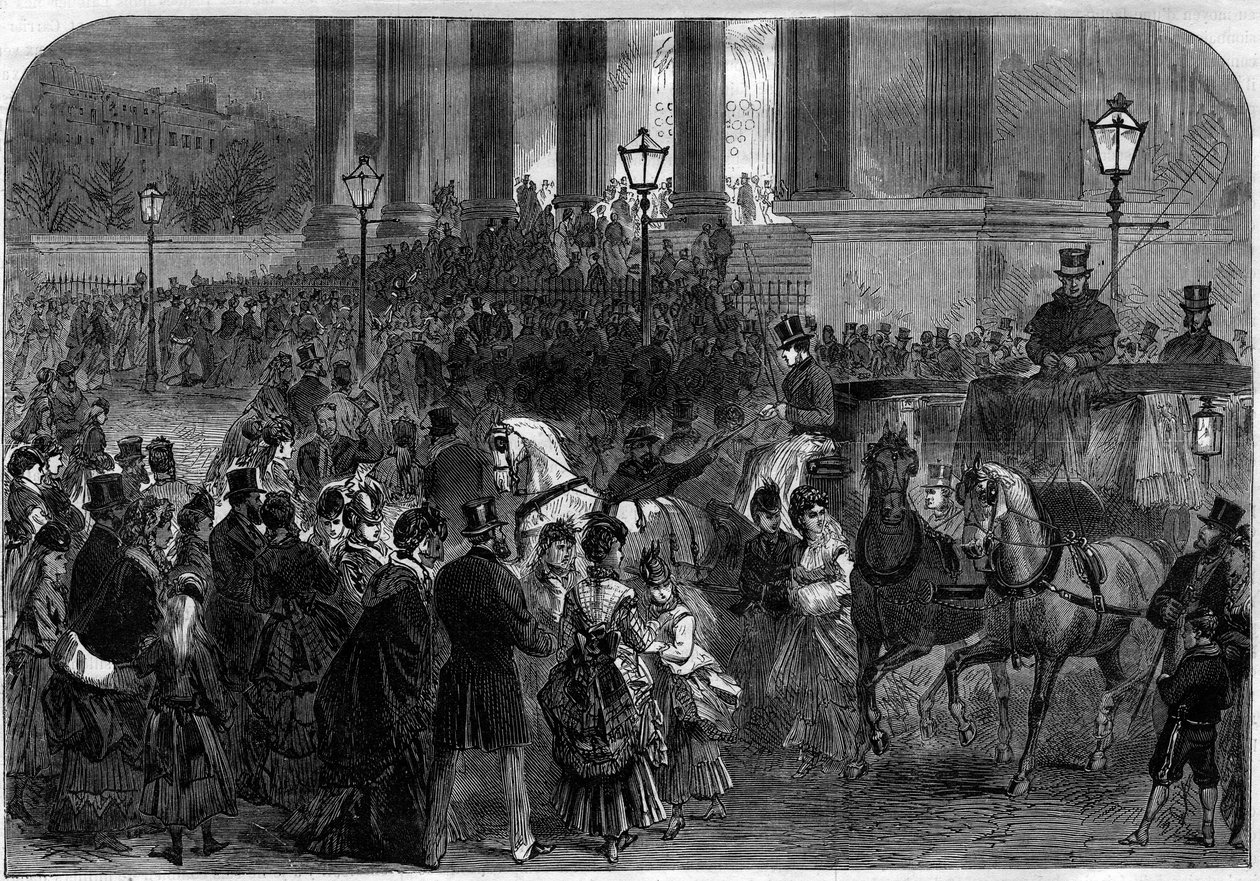 Julmässa vid midnatt i kyrkan Madeleine i Paris 1873. av Unknown artist