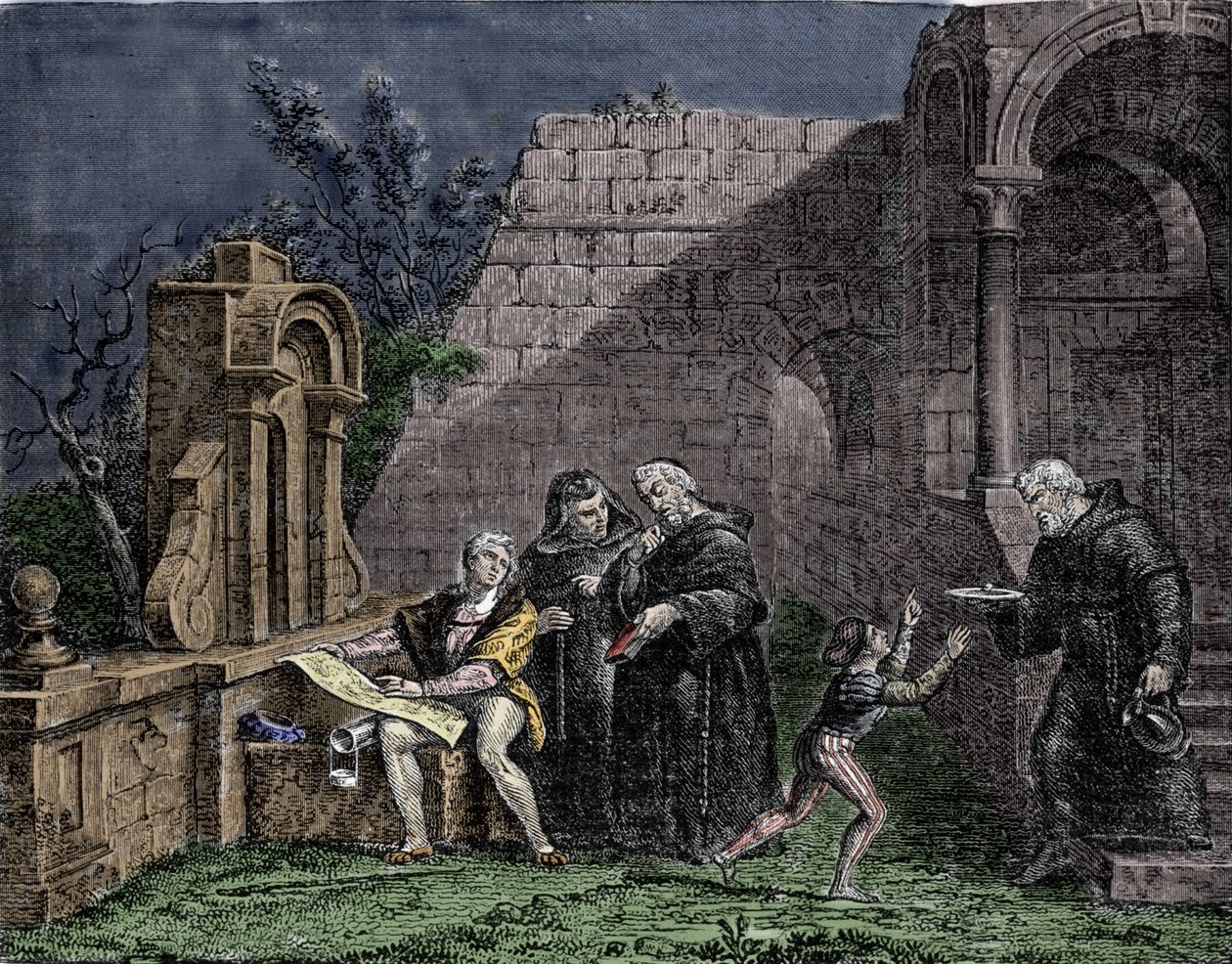 Christopher Columbus vid klostret Santa Maria de Rabida i Andalusien. av Unknown artist