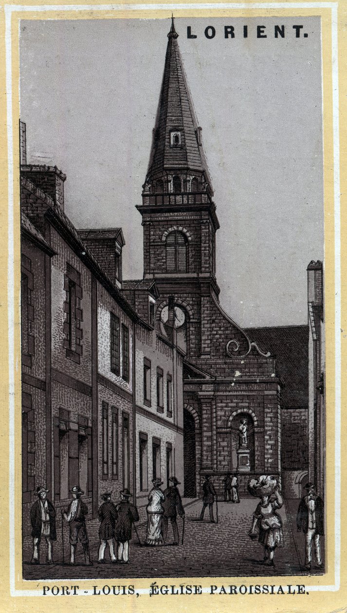 Kyrkan i Port Louis (Port Louis) Pays de Lorient, Morbihan, Bretagne. Kromolitografi från slutet av 1800-talet. av Unknown artist