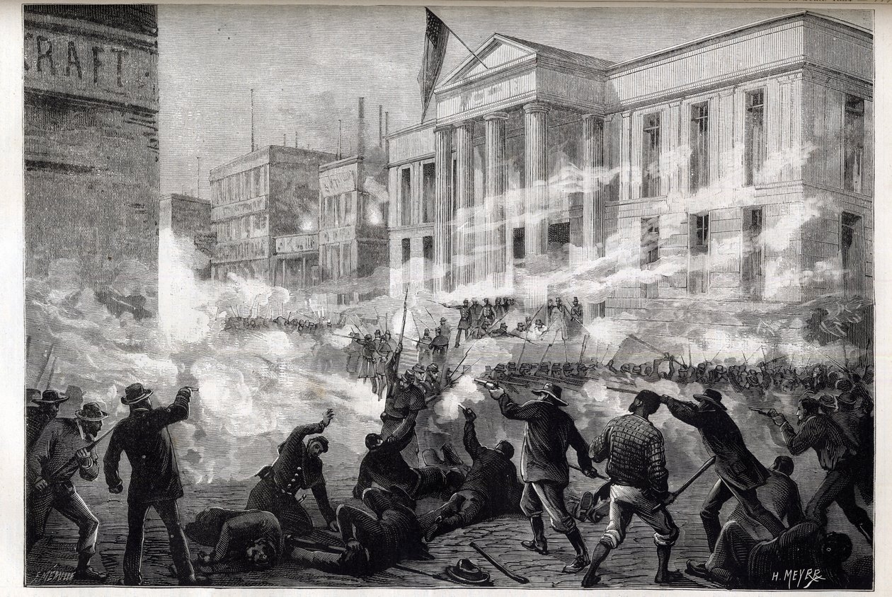 Cincinnati Courthouse-upplopp 1884 - ett upplopp startade efter en jurydom om dråp efter en ökända mordrättegång, 28 mars 1884 - av Unknown artist